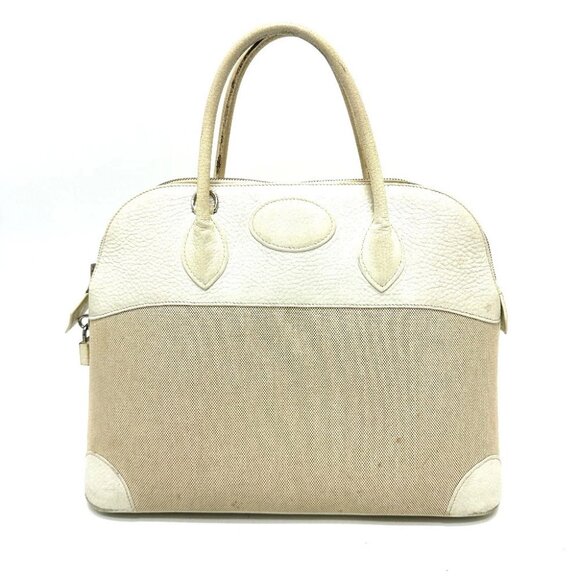 HERMES Bolide35 Bag Hand Bag Toile H / Leather White - Picture 11 of 14